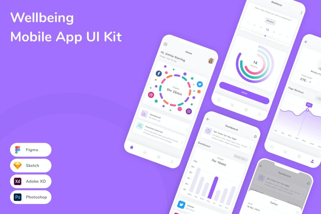 健康移动应用APP UI KIT (SKETCH,FIG,XD,PSD)