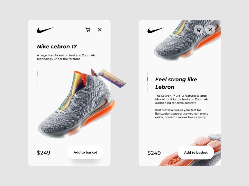 nike 电商app 产品页UI .xd .sketch .psd素材下载