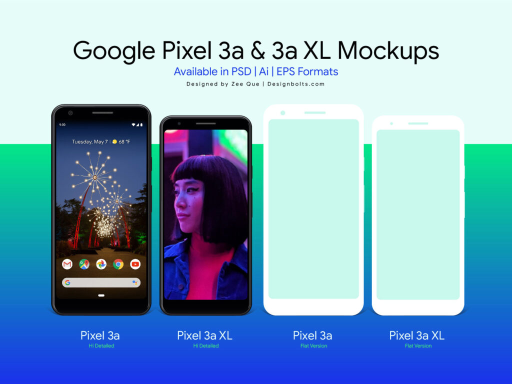 Google Pixel 3a & Pixel 3a XL Mockup .ai .eps素材下载