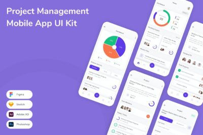 项目管理移动应用APP UI KIT (SKETCH,FIG,XD,PSD)