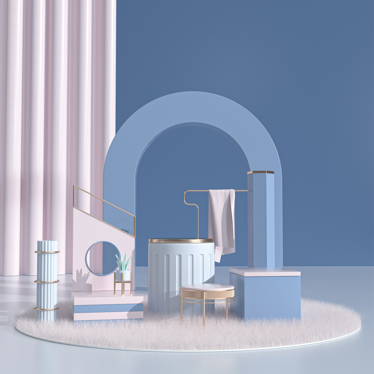 小清新C4D几何立体空间展台电商淘宝主图海报背景PSD设计素材PS(63)
