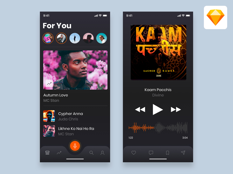 Rap Music App Concept .sketch素材下载