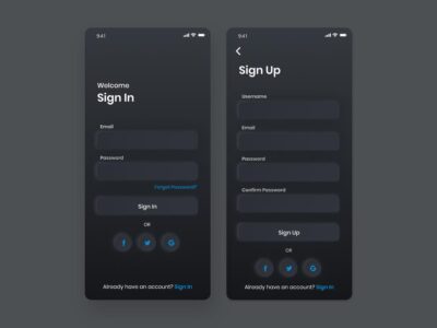 深色Neumorphic风格app 登录注册UI .fig素材下载