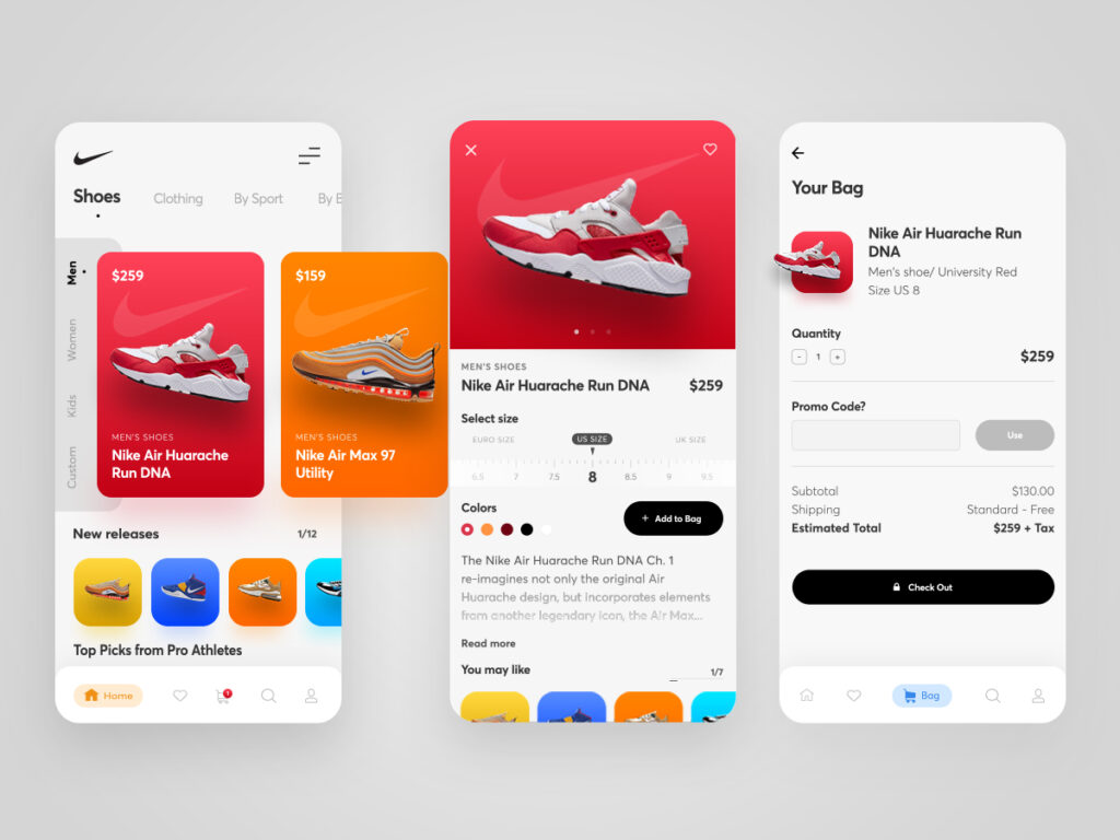 Nike app ui redesign .psd素材下载