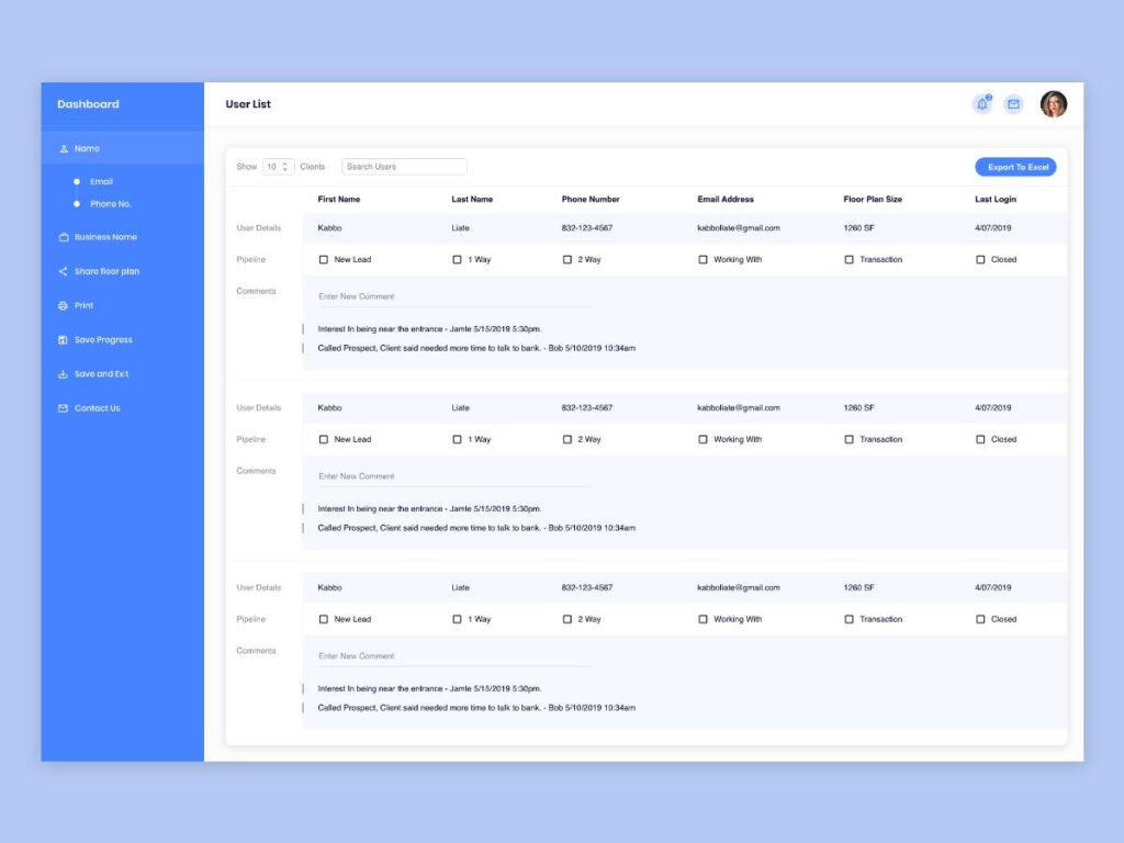 用户列表dashboard  .xd素材下载