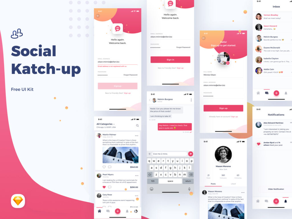 social Katch-up社交app ui .sketch素材下载