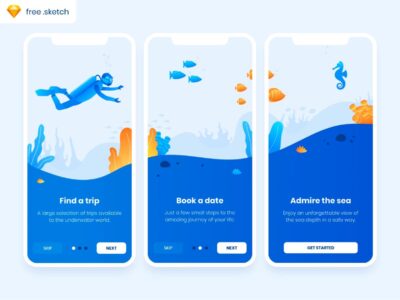 潜水培训app ui onboarding .sketch素材下载