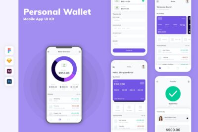 个人钱包移动应用APP UI KIT (SKETCH,FIG,XD,PSD)