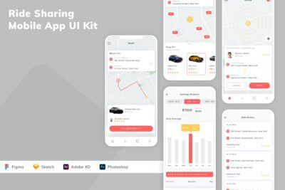 拼车移动应用APP UI KIT (SKETCH,FIG,XD,PSD)