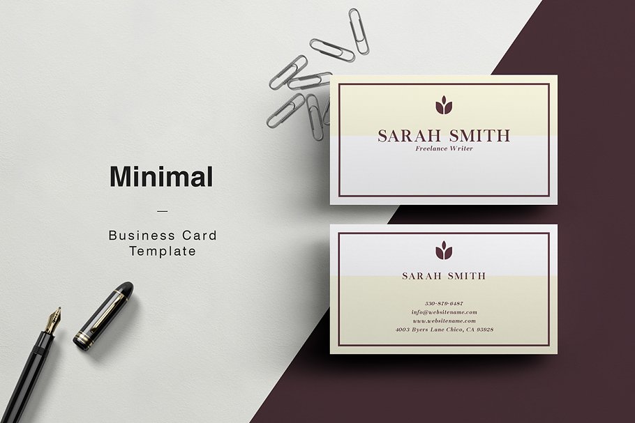 商业名片设计模板 SARAH – Minimal Business Card