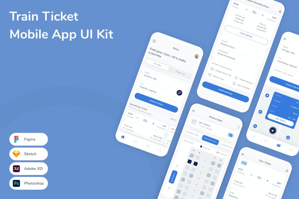 火车票手机应用APP UI KIT (SKETCH,FIG,XD,PSD)