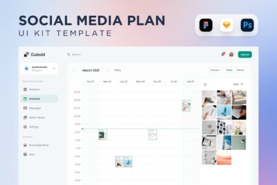 社交媒体策划器日程网页UI模板 (FIG,PDF,PNG,PSD,SKETCH,XD)