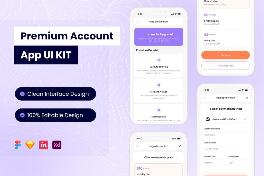 高级帐户移动应用 App UI Kit (FIG,SKETCH,XD)