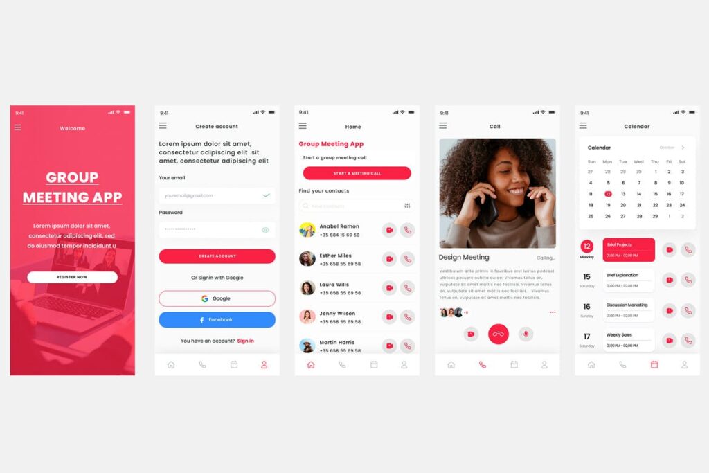 在线小组会议，团队电话会议APP UI KIT (FIG,SKETCH,PSD,XD)