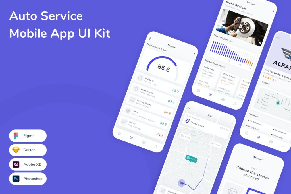 汽车服务移动应用APP UI KIT (SKETCH,FIG,XD,PSD)