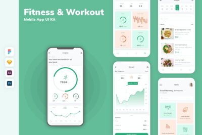 健身和锻炼手机应用APP UI KIT (SKETCH,FIG,XD,PSD)