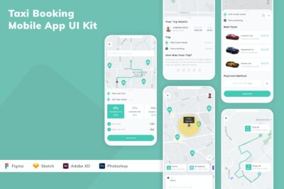 出租车预订手机应用APP UI KIT (SKETCH,FIG,XD,PSD)