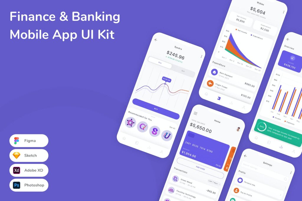 金融和银行移动应用APP UI KIT (SKETCH,FIG,XD,PSD)