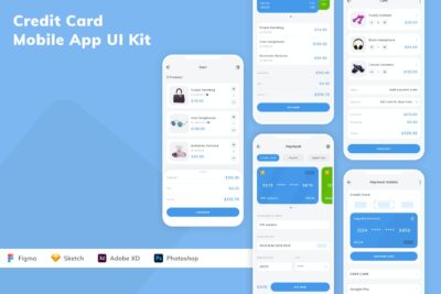 信用卡移动应用App UI Kit (SKETCH,FIG,XD,PSD)