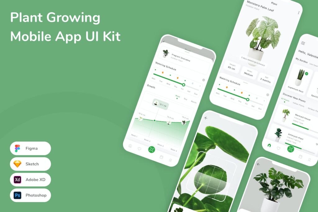 植物生长移动应用APP UI KIT (SKETCH,FIG,XD,PSD)