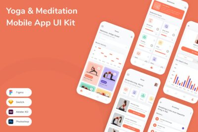 瑜伽和冥想手机应用APP UI KIT (SKETCH,FIG,XD,PSD)