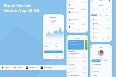 股票市场移动应用APP UI KIT (SKETCH,FIG,XD,PSD)