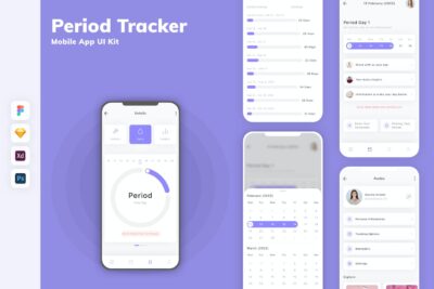 周期跟踪器移动应用APP UI KIT (SKETCH,FIG,XD,PSD)