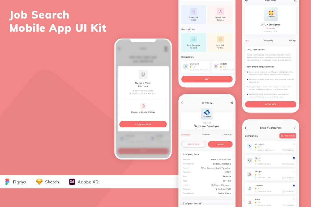 人才求职手机应用APP UI KIT (SKETCH,FIG,XD)