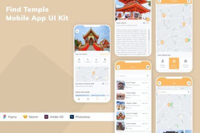 名胜查找移动应用APP UI KIT (SKETCH,FIG,XD,PSD)