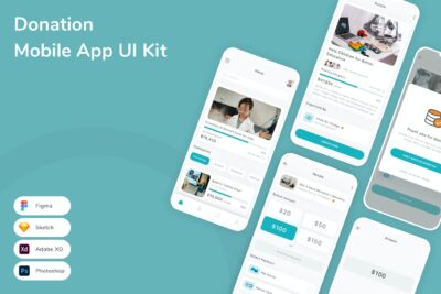 捐赠手机应用App UI Kit (SKETCH,FIG,XD,PSD)