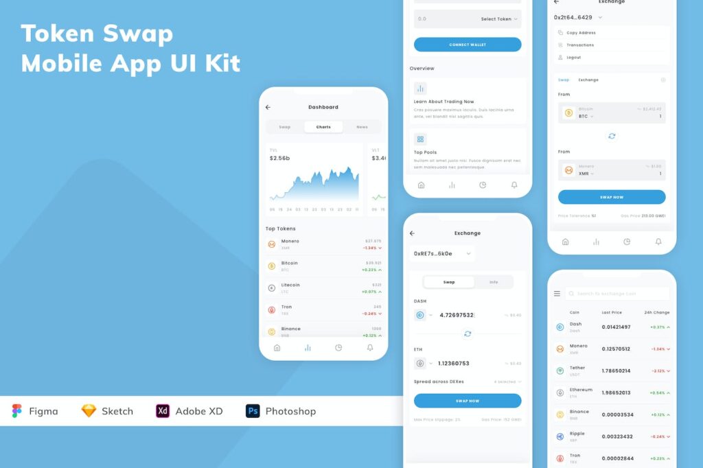 代币交换移动应用APP UI KIT (SKETCH,FIG,XD,PSD)