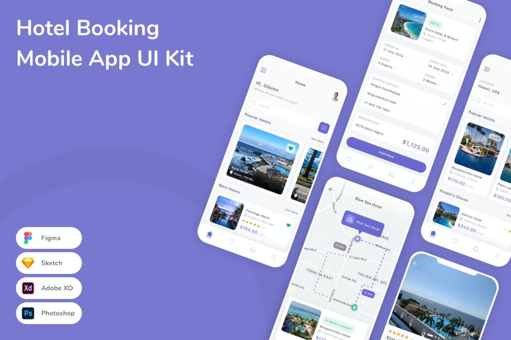 酒店预订移动应用APP UI KIT (FIG,PSD,SKETCH,XD)