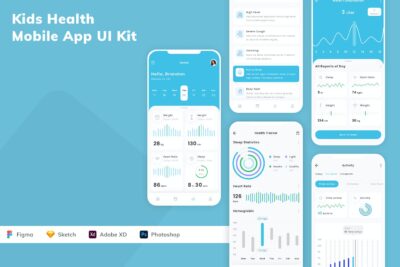 儿童健康移动应用APP UI KIT (SKETCH,FIG,XD,PSD)