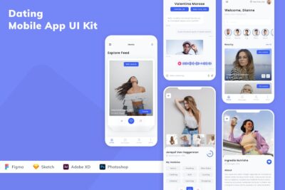 约会交友手机应用APP UI KIT (SKETCH,FIG,XD,PSD)