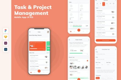 任务和项目管理移动应用APP UI KIT (SKETCH,FIG,XD,PSD)