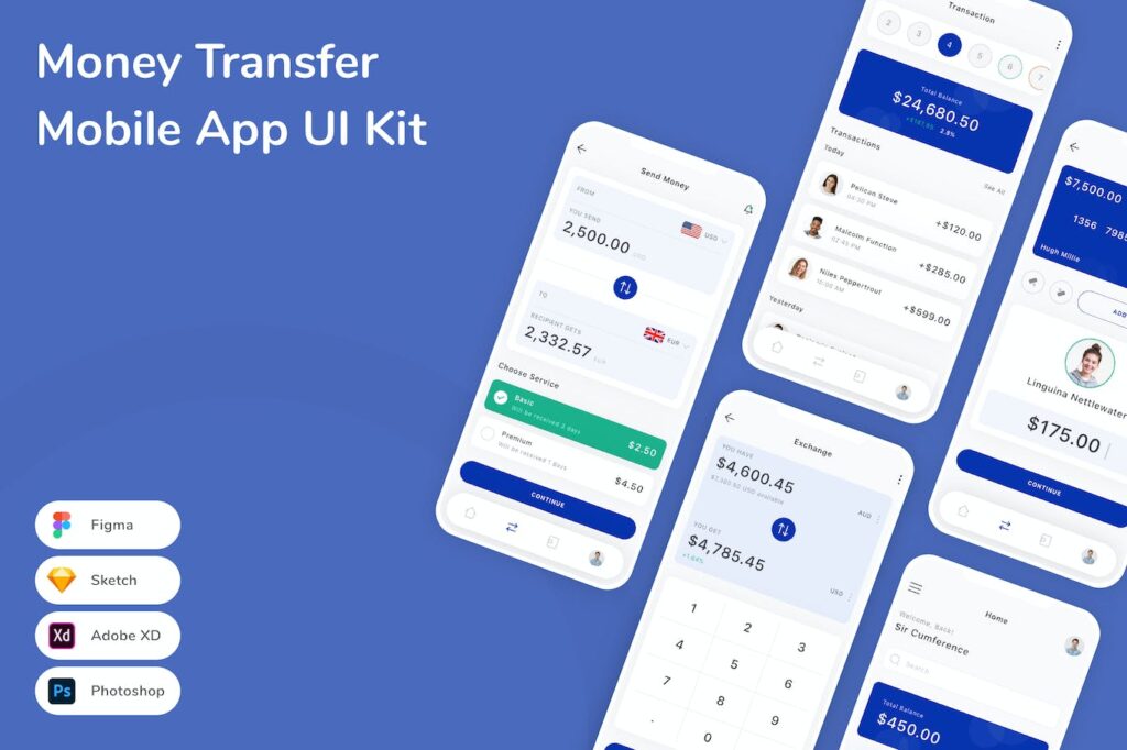 转账手机应用APP UI KIT (SKETCH,FIG,XD,PSD)