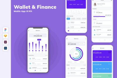 钱包和金融移动应用APP UI KIT (SKETCH,FIG,XD,PSD)