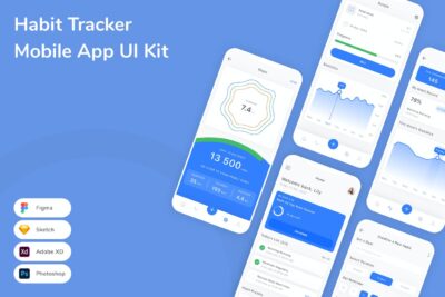 习惯跟踪移动应用APP UI KIT (SKETCH,FIG,XD,PSD)