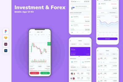 投资和外汇移动应用APP UI KIT (SKETCH,FIG,XD,PSD)