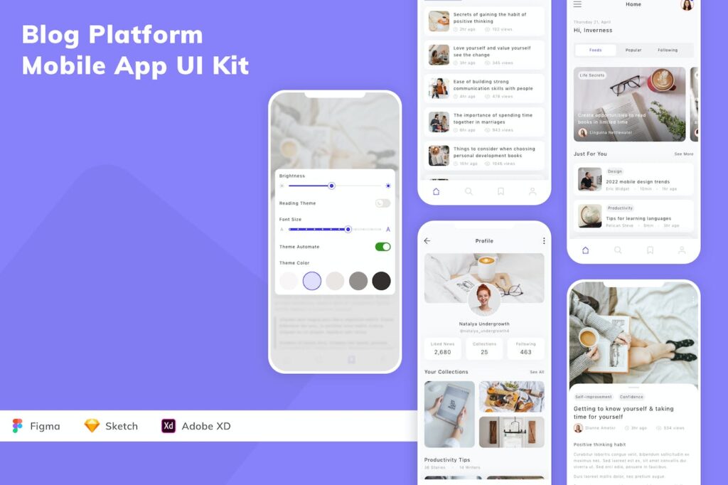 博客平台移动应用APP UI KIT (SKETCH,FIG,XD)