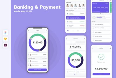 银行和支付移动应用APP UI KIT (SKETCH,FIG,XD)