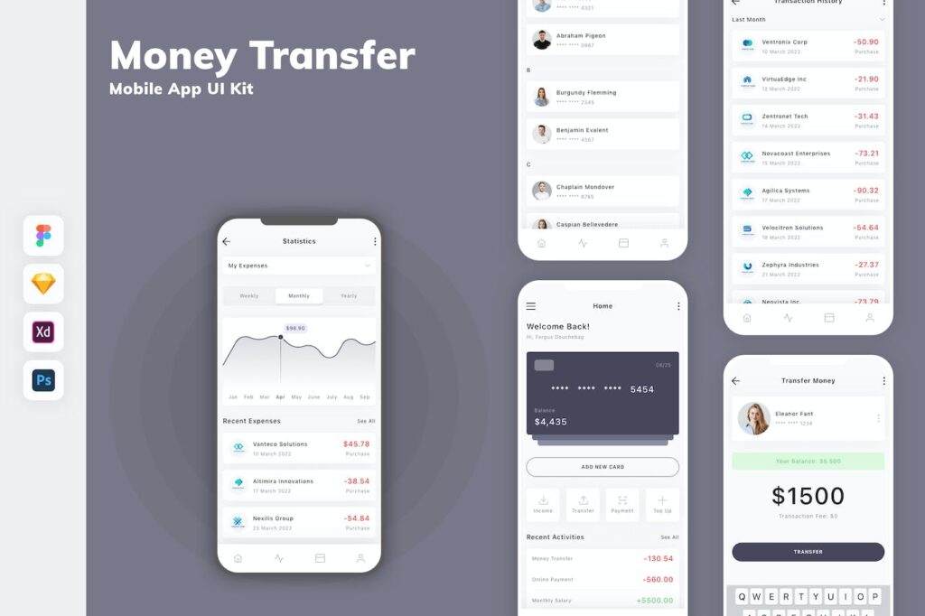 汇款网银手机应用APP UI KIT (SKETCH,FIG,XD,PSD)
