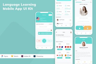 语言学习手机应用APP UI KIT (SKETCH,FIG,XD,PSD)