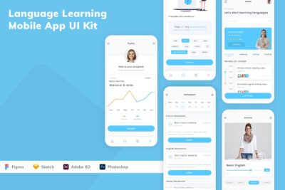 语言学习手机应用APP UI KIT (SKETCH,FIG,XD,PSD)