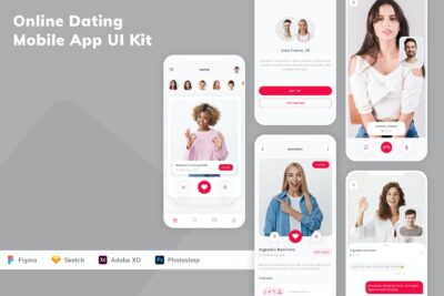 在线约会手机应用App UI Kit (SKETCH,FIG,XD,PSD)