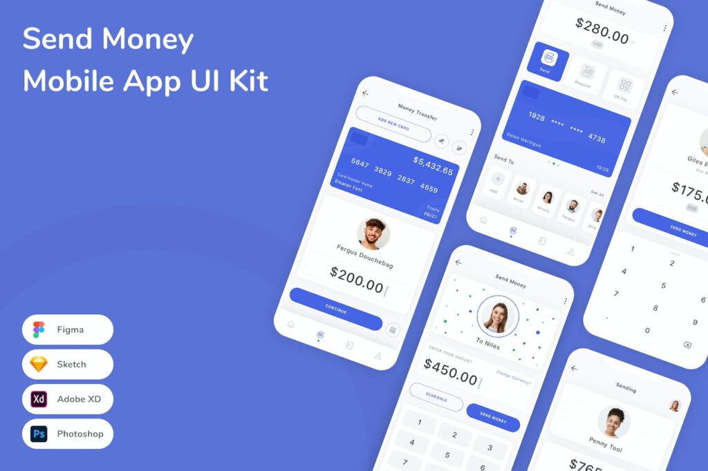 转账移动应用APP UI KIT (FIG,PSD,SKETCH,XD)