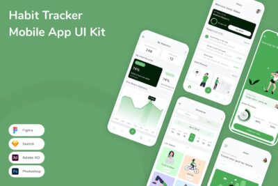 习惯跟踪移动应用App UI Kit (SKETCH,FIG,XD,PSD)