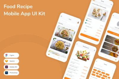 食品配方移动应用APP UI KIT (FIG,PSD,SKETCH,XD)