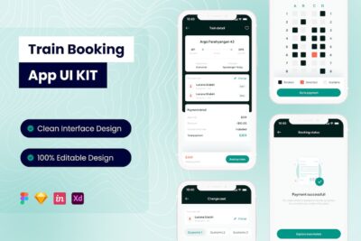 火车预订手机应用 App UI Kit (FIG,SKETCH,XD)