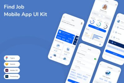 找工作&招聘移动应用APP UI KIT (FIG,PSD,SKETCH,XD)